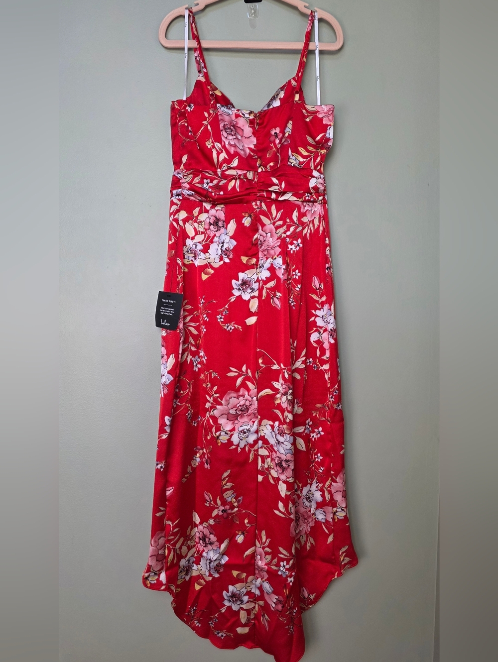 Lulus My Favorite Day Red Floral Print Faux-Wrap Tulip Skirt Midi Dress XS NWT! - Picture 8 of 11